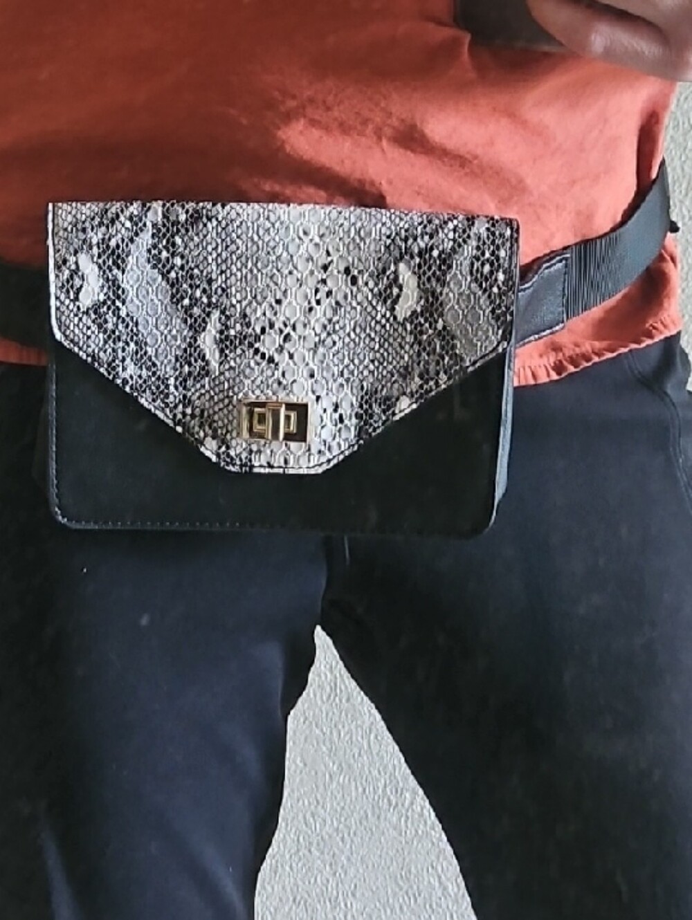 Black & Silver Snake-Print Belt Bag